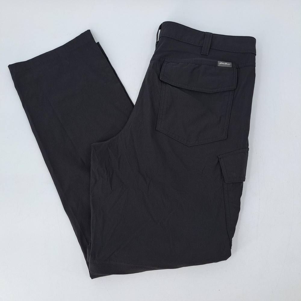 Eddie Bauer Cargo Pants Mens 38x32 Nylon Spandex Black Solid Stretch Utility